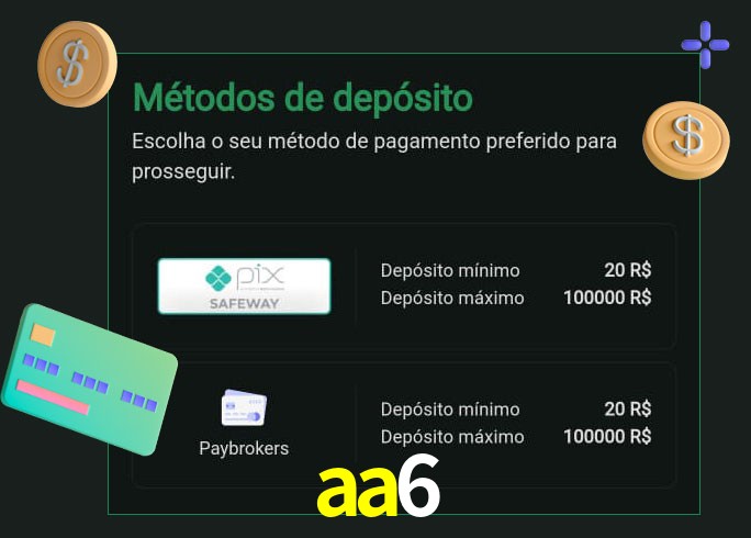 O cassino aa6 oferece uma grande variedade de métodos de pagamento